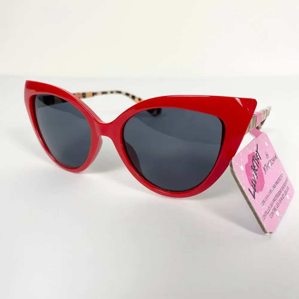 NWT Betsey Johnson Luv Betsy Cat Eye Rockabilly Sunglasses Red Leopard Retro 50s - Picture 2 of 5